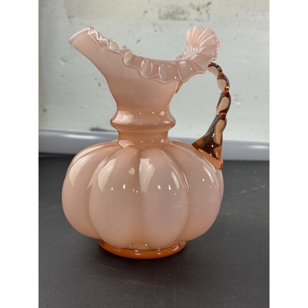 Fenton Rose Overlay Ruffled Top Melon 8" Pitcher